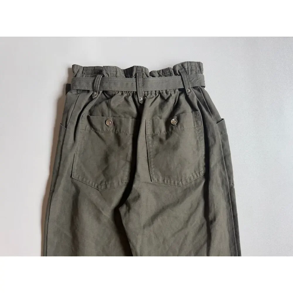 Banana Republic Women's Dark Olive Cotton-linen Blend Paperbag Pants Size 4P